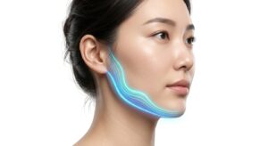 세련된 얼굴 윤곽과 피부 탄력을 시각화한 3D 메디컬 일러스트